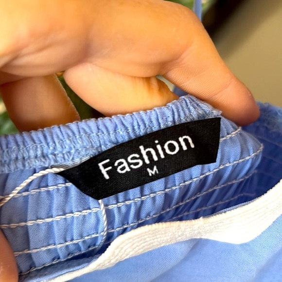 Brand New Blue Flowy Maxi Dress w/ White Ric Rac Tie Back Smocked Puff Sleeves - Picture 12 of 16